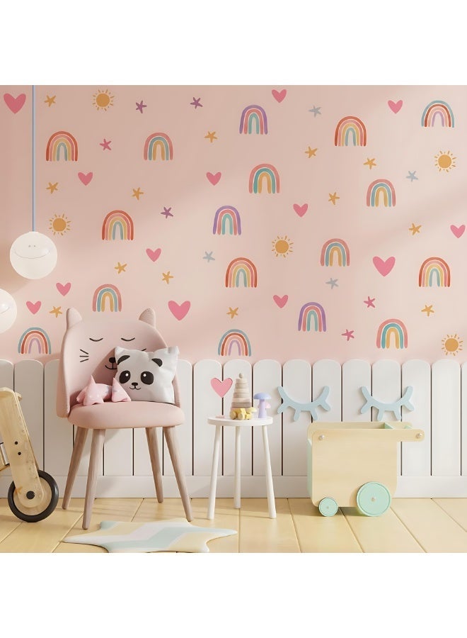 ALMiHomi Rainbow Wall Decor Stickers – 4 Sheets 82pcs Removable Vinyl Decals for Kids – Watercolor Rainbow, Hearts, Stars, and Sun – Cute Peel & Stick Decorations for Girls Bedroom, Nursery, Playroom - Image 5